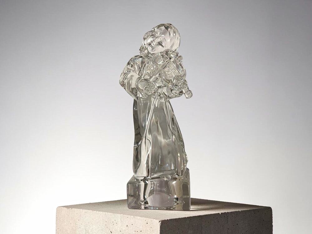 Clear Lead Crystal Art Glass Angel Figurine on Base Germany Christmas